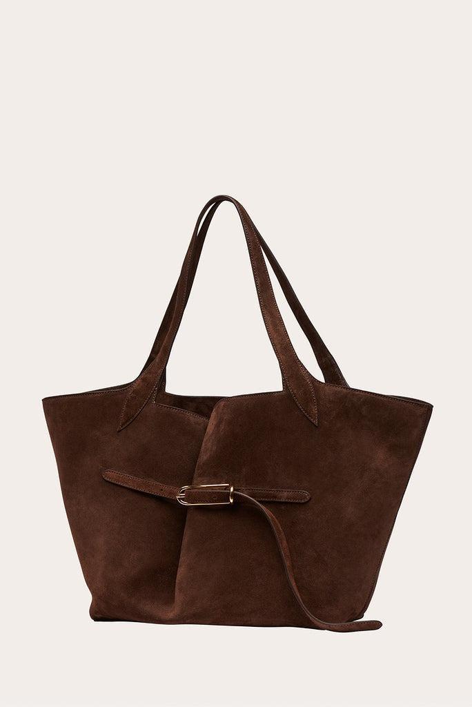 Liffner-Belted tote dark brown suede-dgallerystore