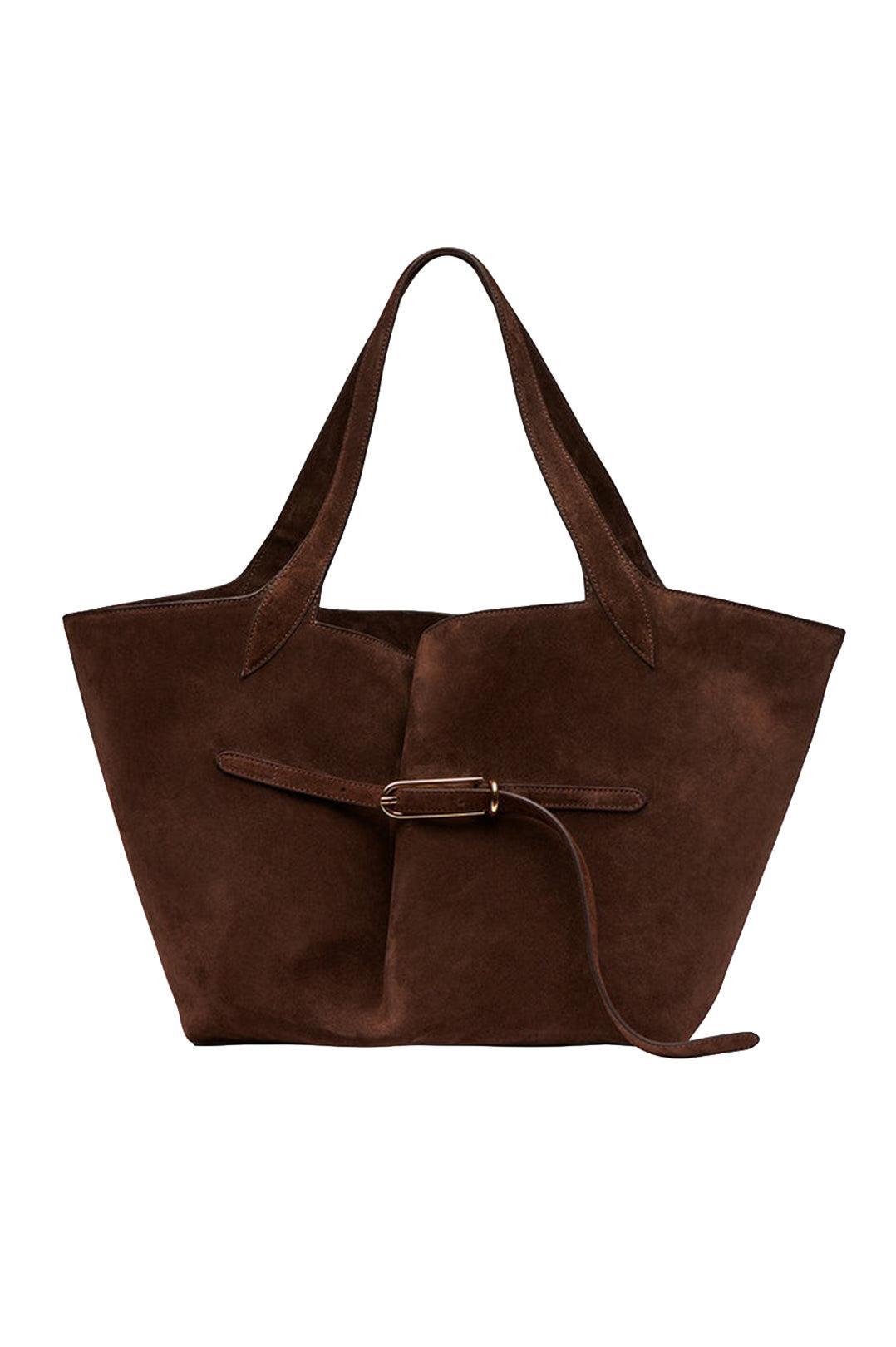 Liffner-Belted tote dark brown suede-dgallerystore