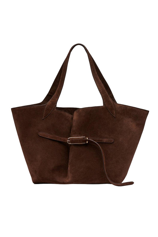Liffner-Belted tote dark brown suede-dgallerystore