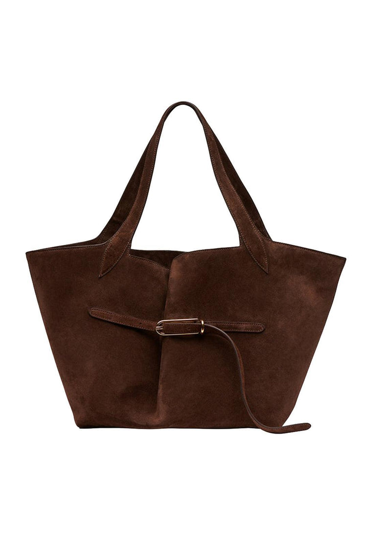 Liffner-Belted tote dark brown suede-dgallerystore