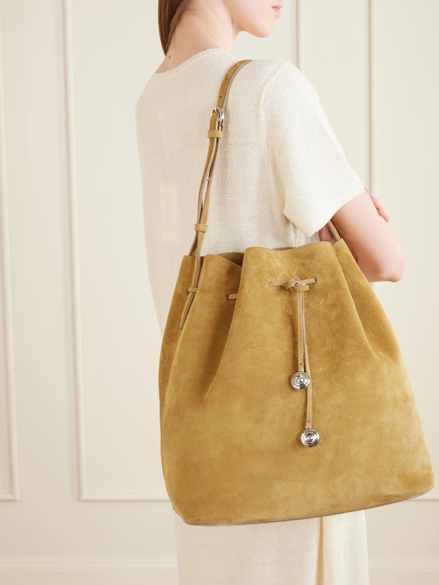 Liffner-Charm bucket cow suede sand-dgallerystore
