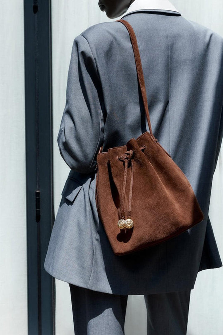 Liffner-Charm bucket small dark brown suede-dgallerystore