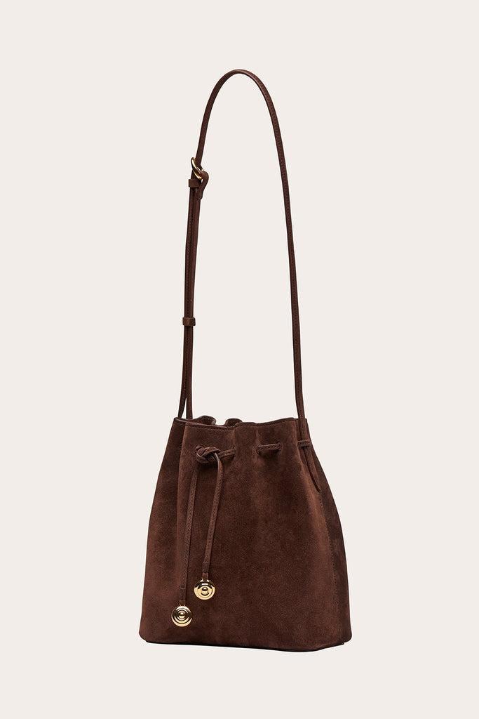 Liffner-Charm bucket small dark brown suede-dgallerystore
