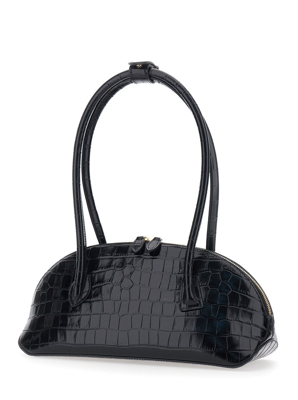 Liffner-EW DOME BAG CROC EMBOSSED CALF LEATHER BLACK-dgallerystore