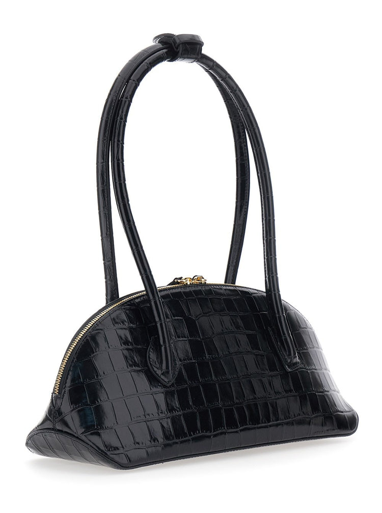 Liffner-EW DOME BAG CROC EMBOSSED CALF LEATHER BLACK-dgallerystore
