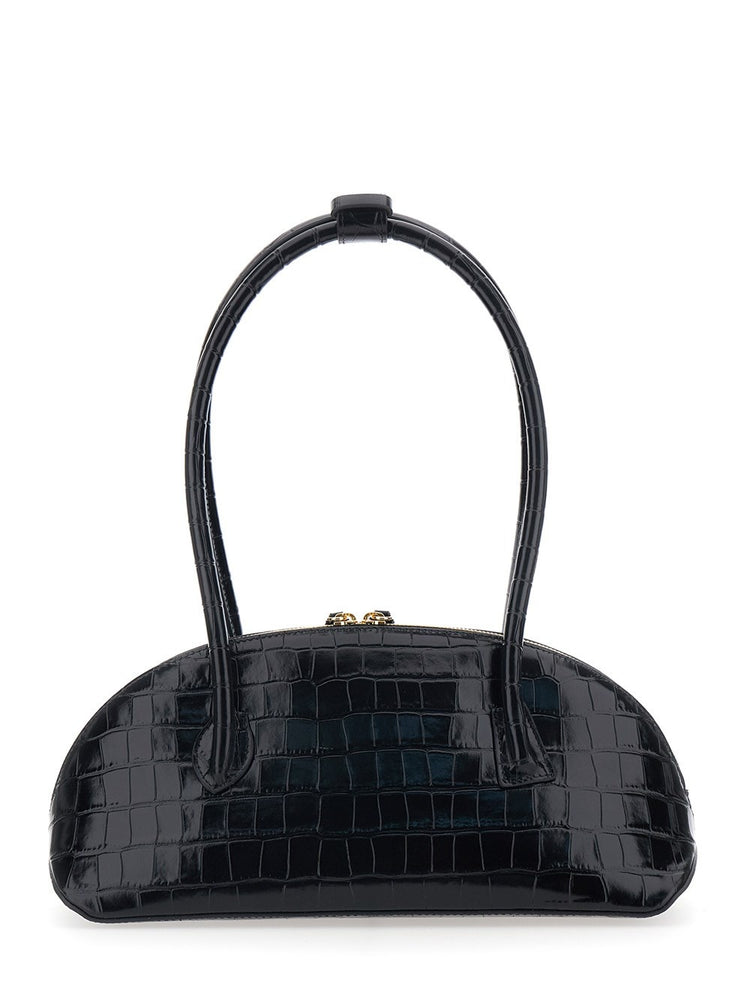 Liffner-EW DOME BAG CROC EMBOSSED CALF LEATHER BLACK-dgallerystore