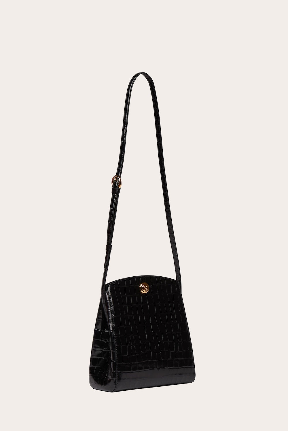 Liffner-Pushlock crossbody bag black croc-dgallerystore