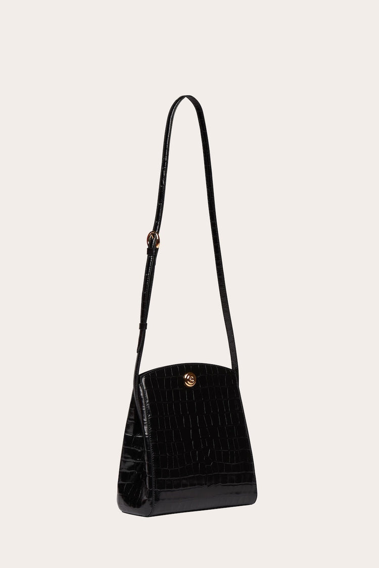 Liffner-Pushlock crossbody bag black croc-dgallerystore