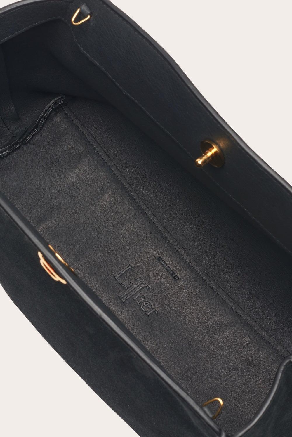 Liffner-Pushlock pouch black suede-dgallerystore