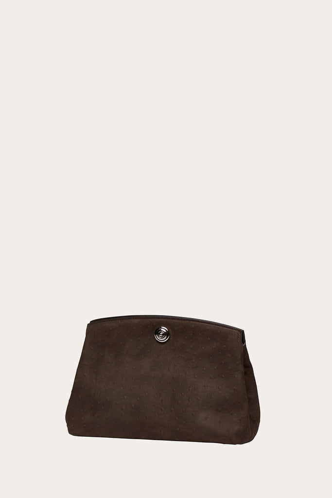 Liffner-Pushlock pouch dark brown ostrich-dgallerystore