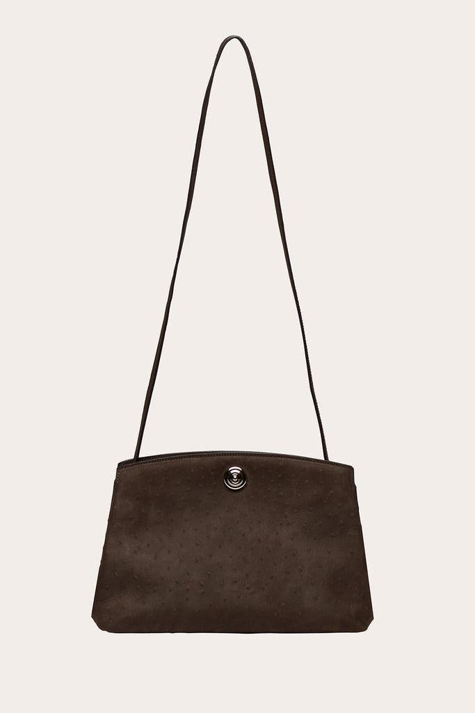 Liffner-Pushlock pouch dark brown ostrich-dgallerystore