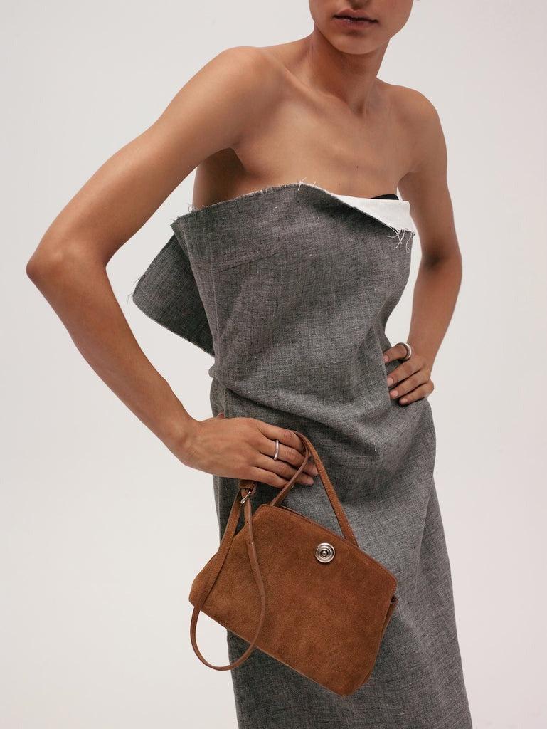 Liffner-Pushlock pouch mini light brown suede-dgallerystore