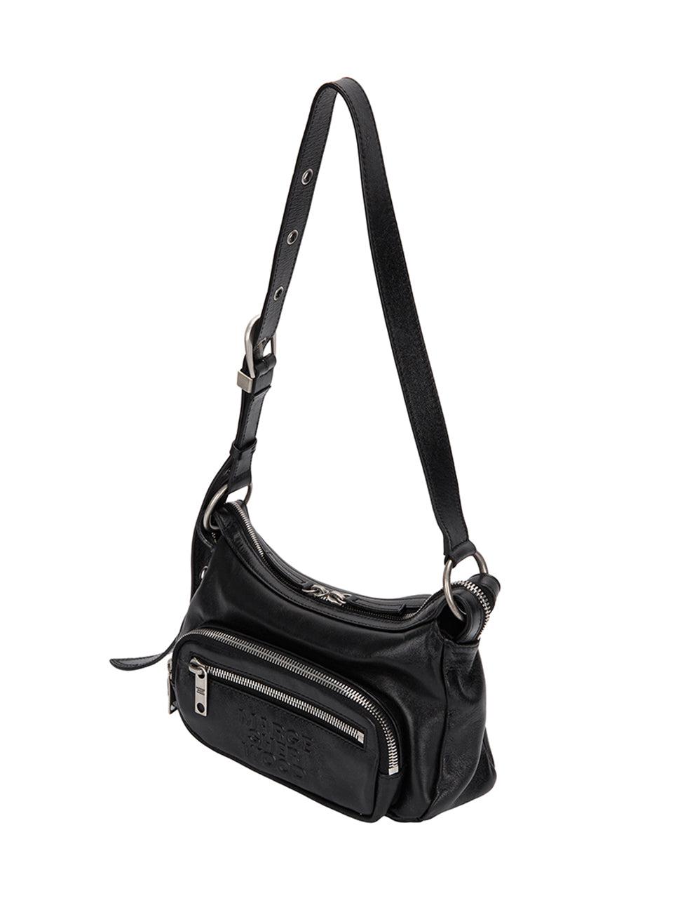 Margesherwood-OUTPOCKET HOBO MINI black glossy plain bag-EE047335-dgallerystore