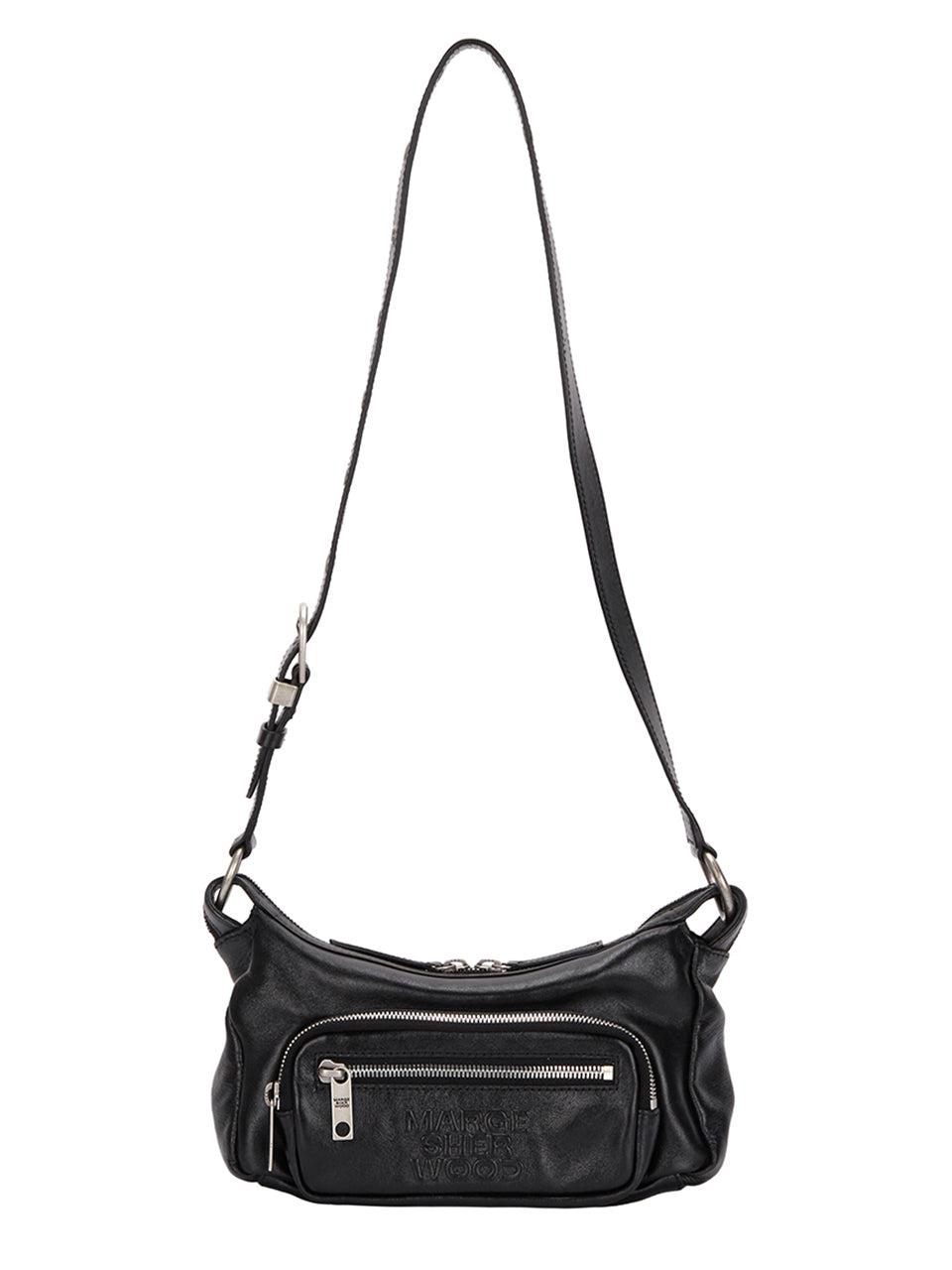 Margesherwood-OUTPOCKET HOBO MINI black glossy plain bag-dgallerystore