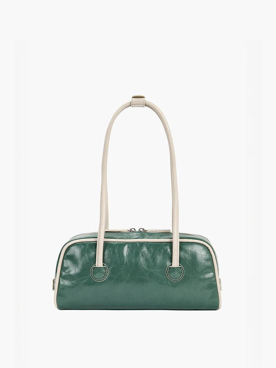 Margesherwood-Soft Boston EW Piping hunter green cream beige crinkle-dgallerystore