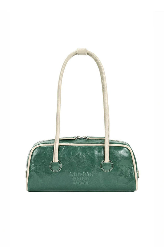 Margesherwood-Soft Boston EW Piping hunter green cream beige crinkle-dgallerystore