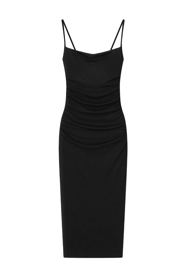 Nanushka-Alexa black solid mesh jersey mid length dress-dgallerystore