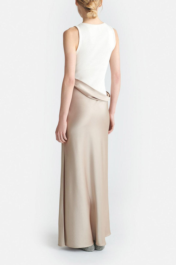 Nanushka-Cobee ribbed jersey and slip satin dress dune creme-dgallerystore