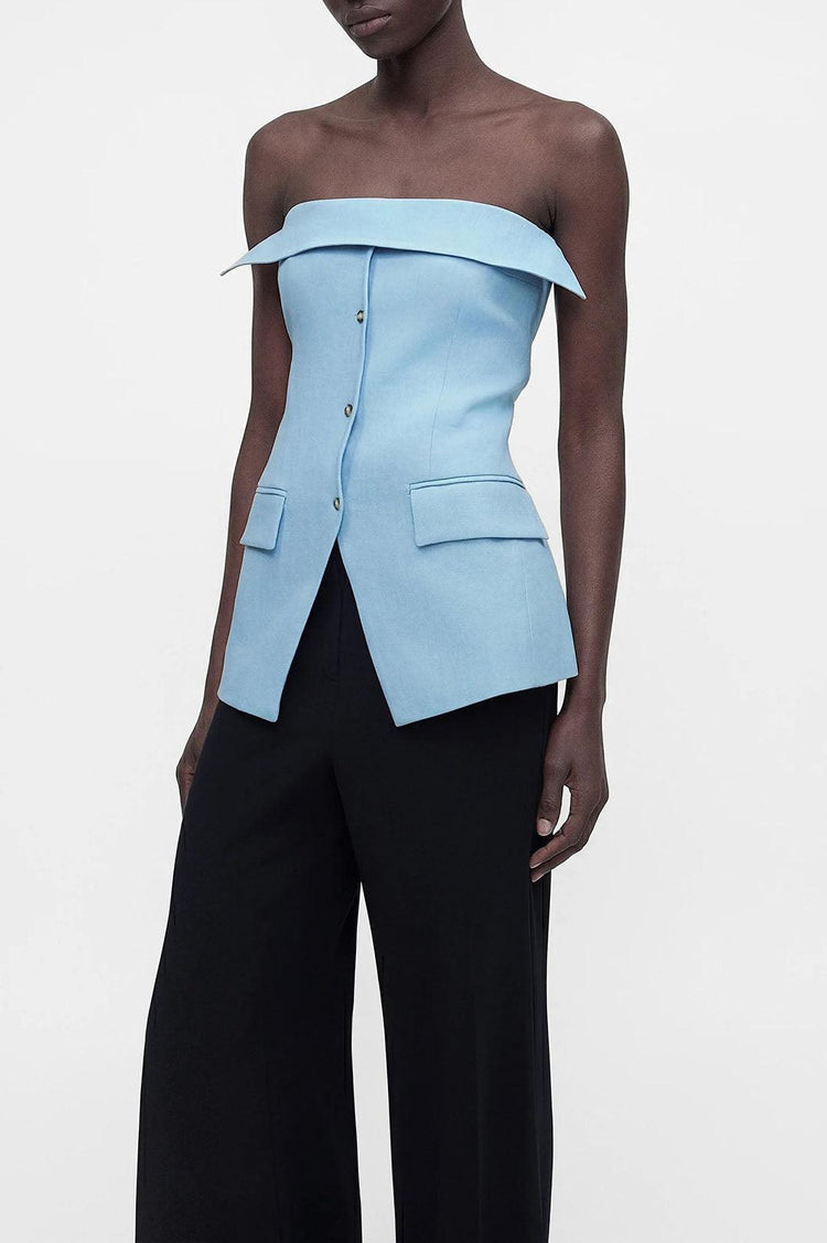 Nanushka-Maleah Linen Viscose Buttoned Tube Top-dgallerystore