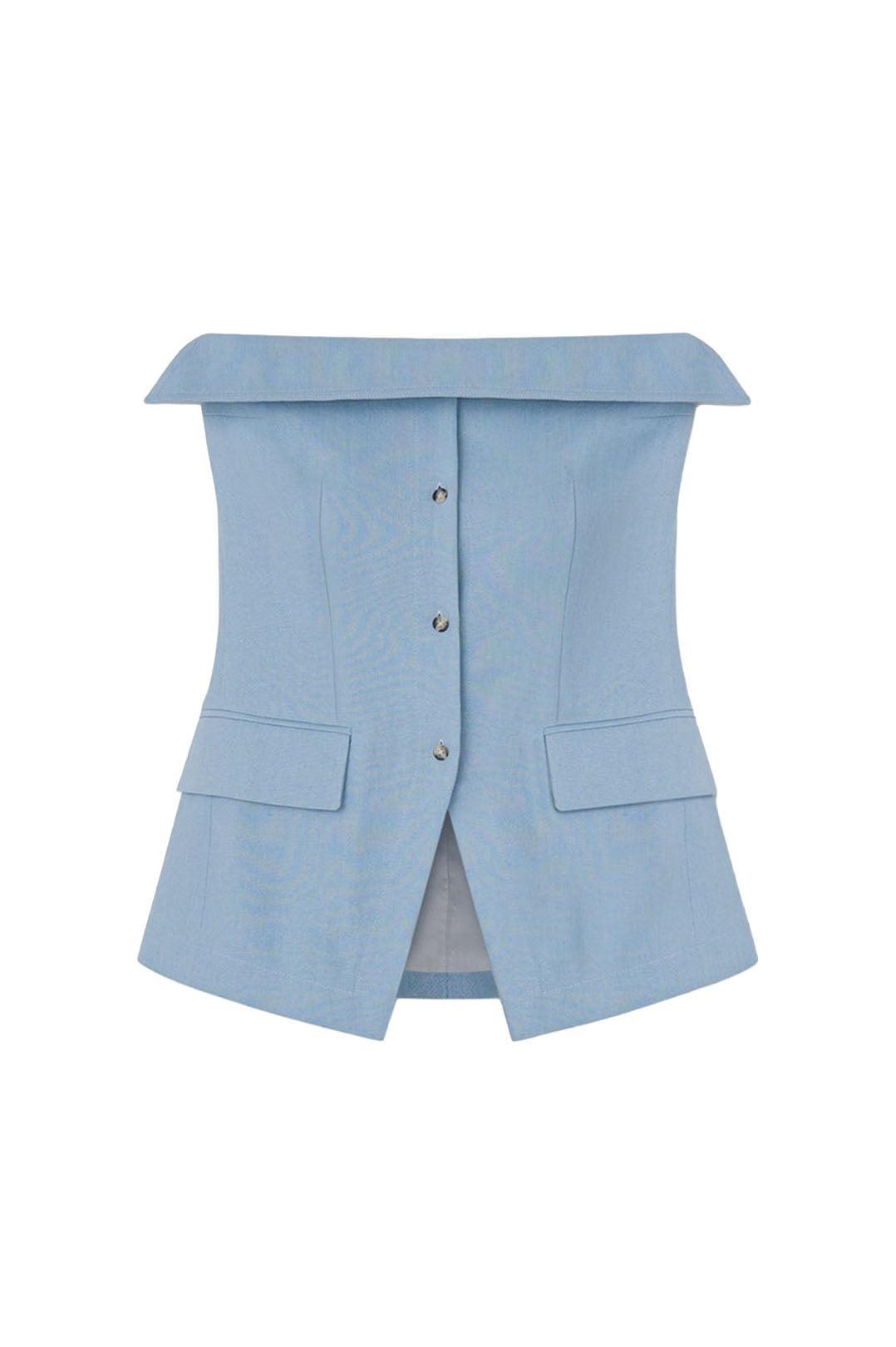 Nanushka-Maleah Linen Viscose Buttoned Tube Top-dgallerystore