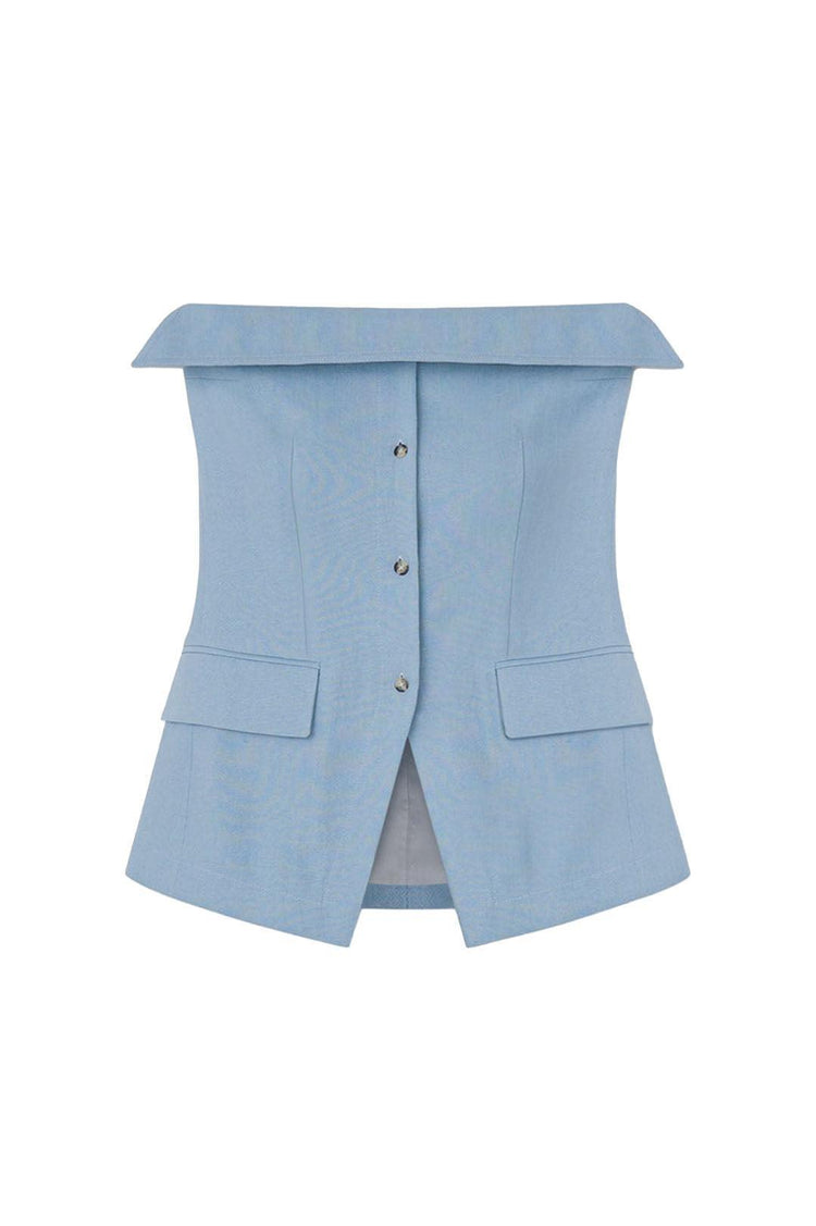 Nanushka-Maleah Linen Viscose Buttoned Tube Top-dgallerystore