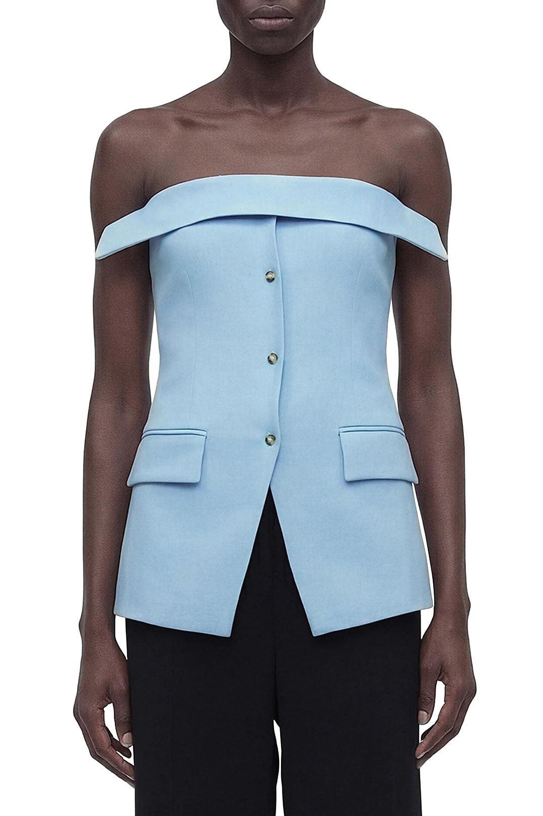 Nanushka-Maleah Linen Viscose Buttoned Tube Top-dgallerystore
