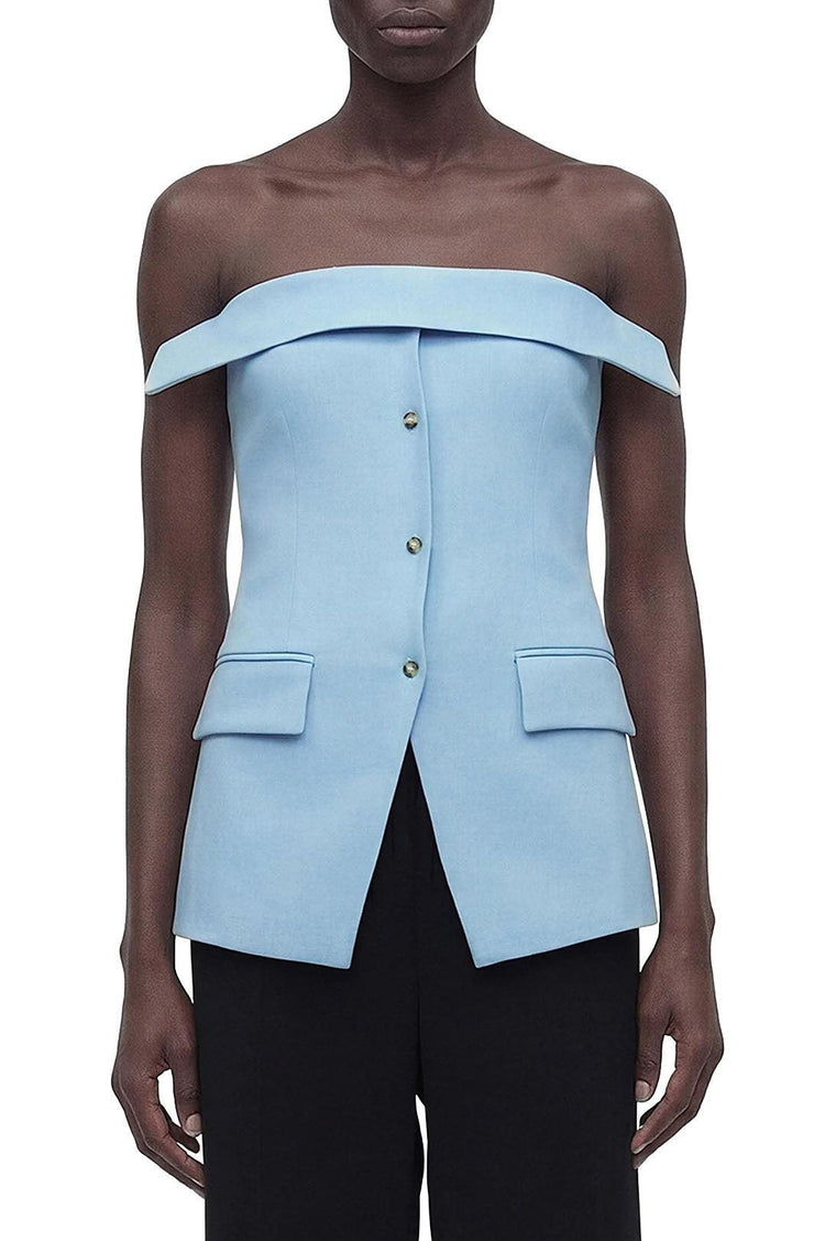 Nanushka-Maleah Linen Viscose Buttoned Tube Top-dgallerystore
