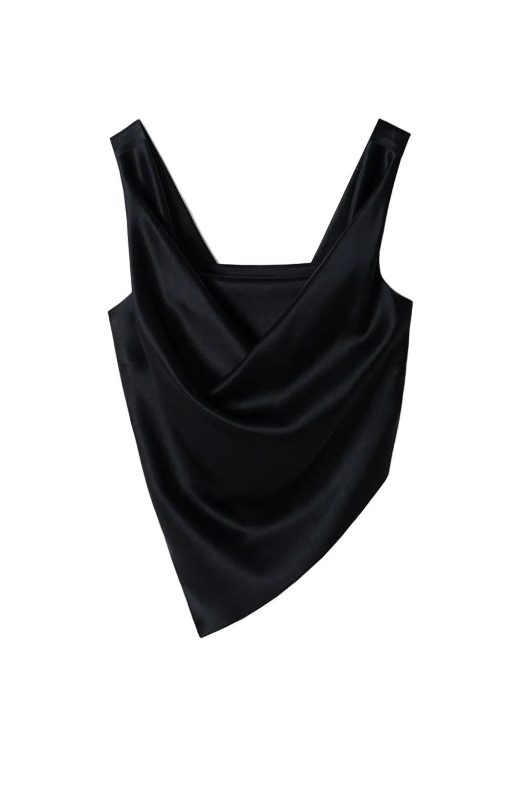 Nanushka-Petra sleeveless draped slip satin top black-dgallerystore