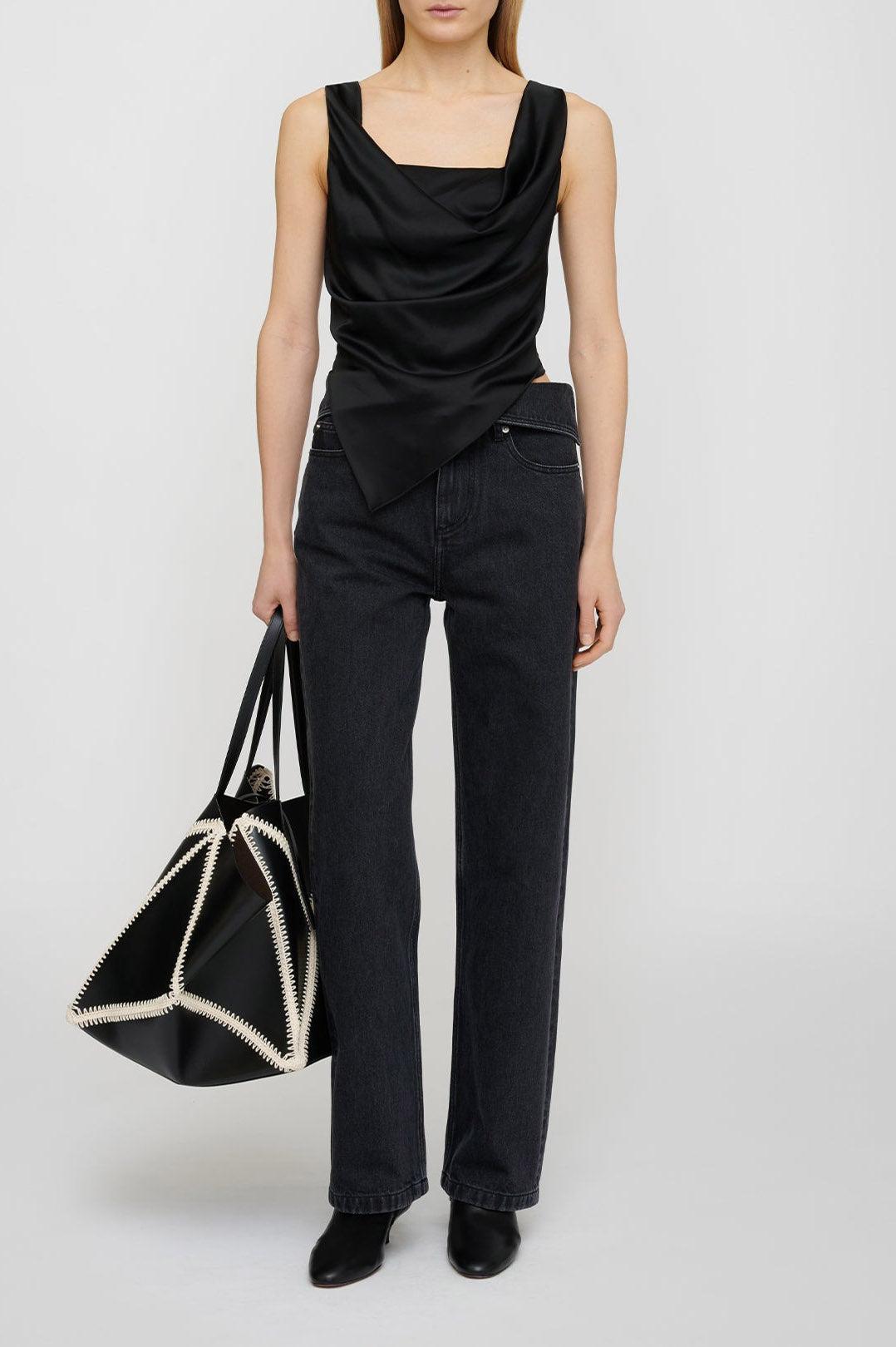Nanushka-Petra sleeveless draped slip satin top black-dgallerystore