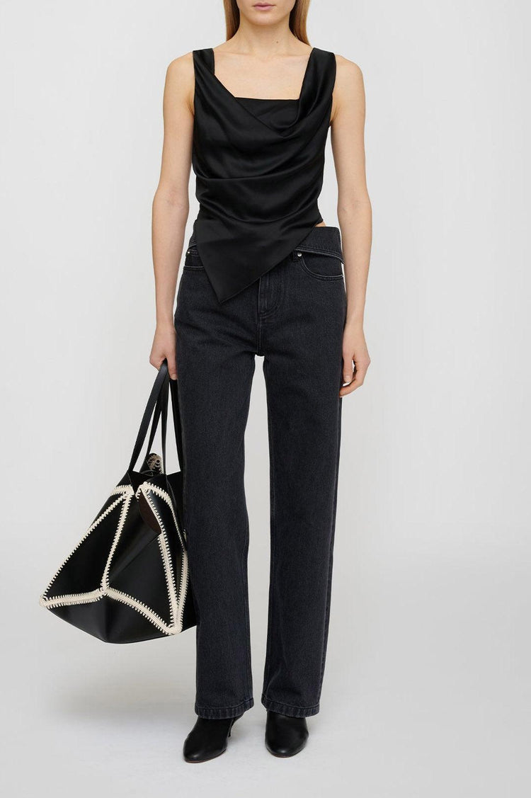 Nanushka-Petra sleeveless draped slip satin top black-dgallerystore