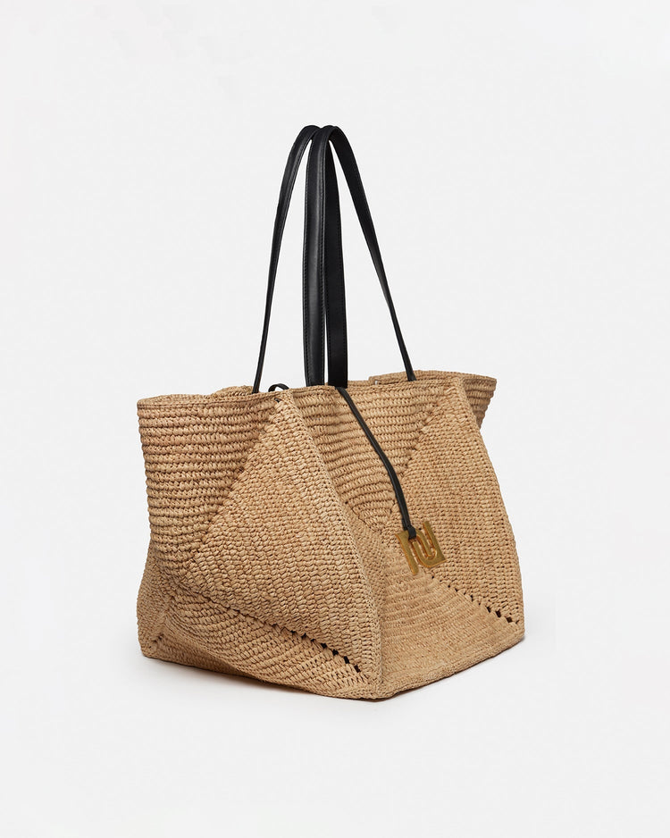 Nanushka-THE ORIGAMI TOTE LARGE NATURAL/BLACK-dgallerystore