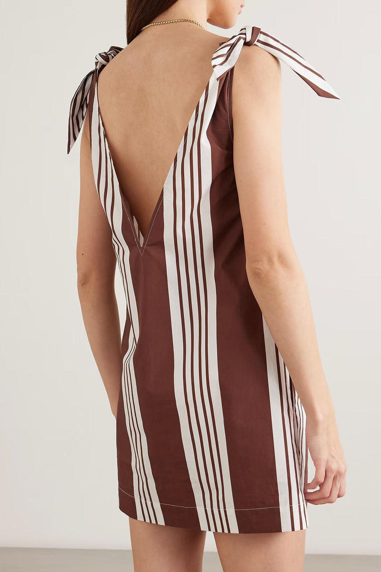 Posse-Rosie tie detailed striped cotton mini dress-dgallerystore