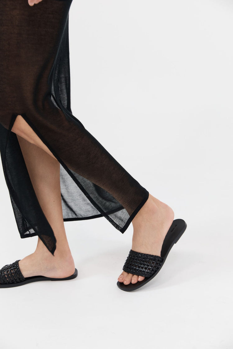 St. Agni-Macrame Mesh Black Slides-dgallerystore