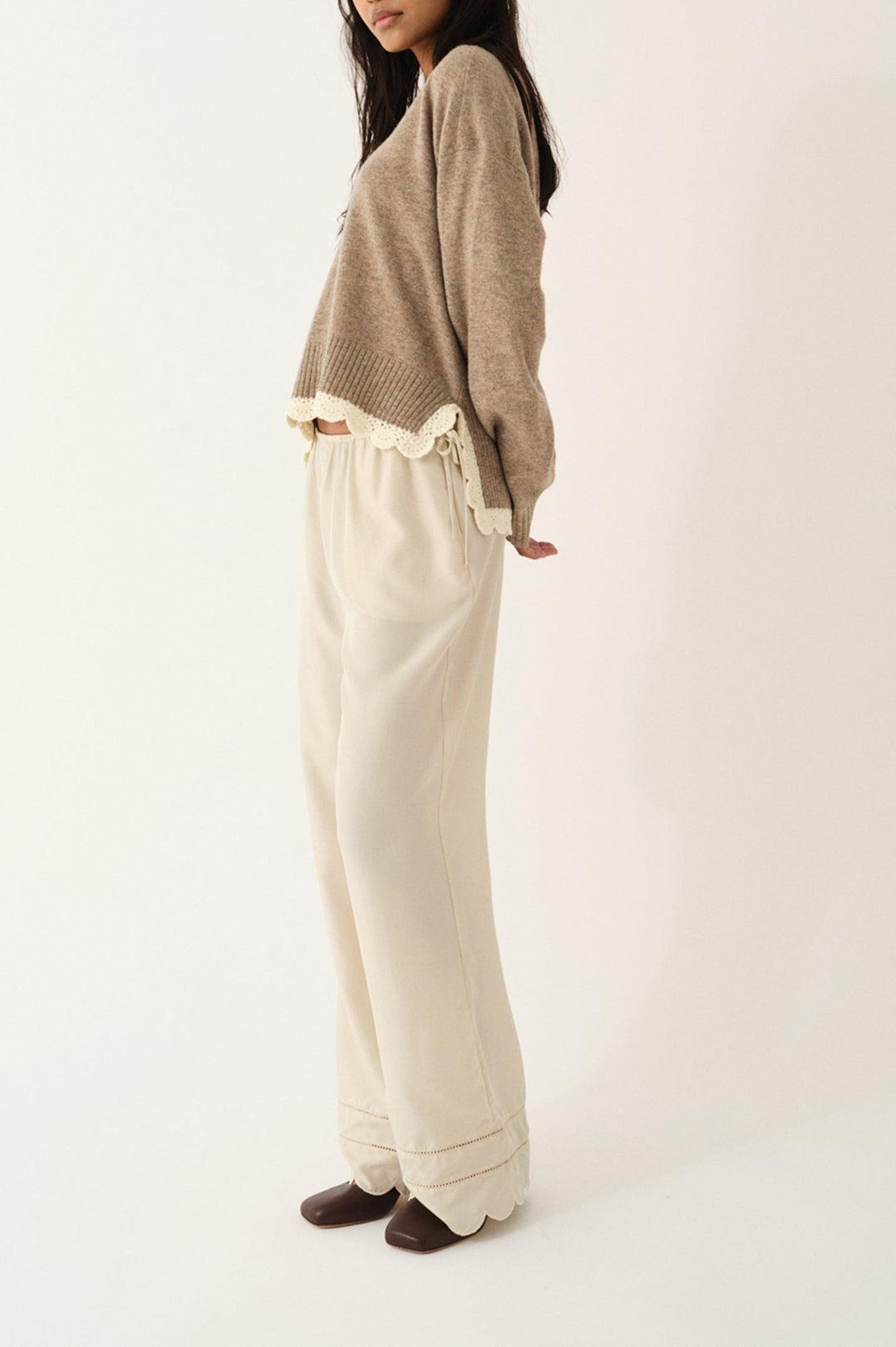 The Garment-Como Crochet V-Neck Beige Melange-dgallerystore