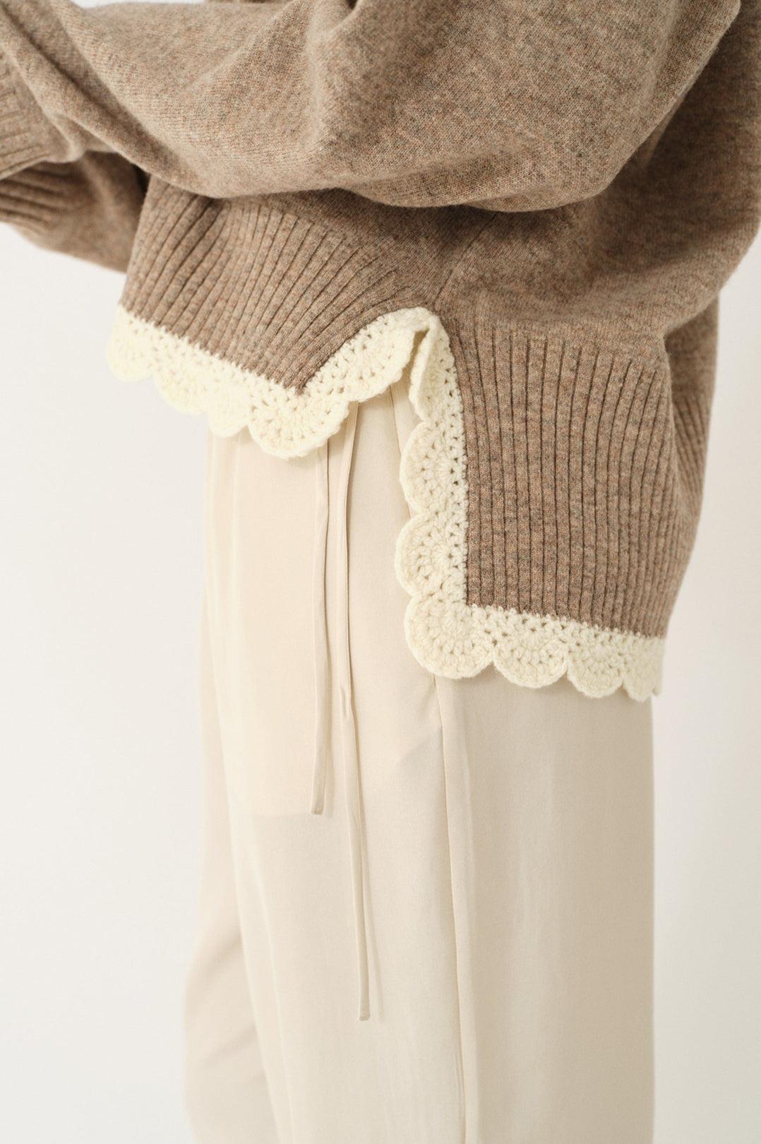 The Garment-Como Crochet V-Neck Beige Melange-dgallerystore