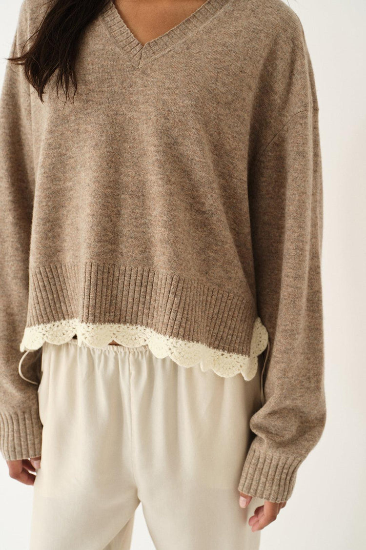 The Garment-Como Crochet V-Neck Beige Melange-dgallerystore