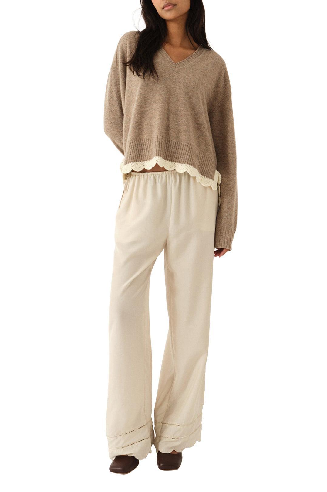 The Garment-Como Crochet V-Neck Beige Melange-dgallerystore