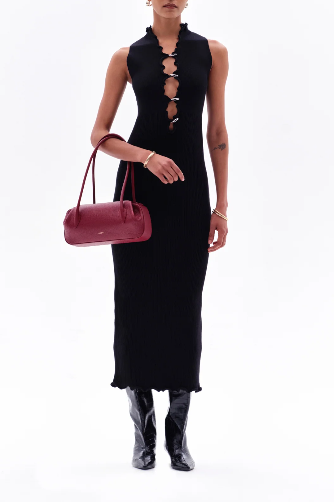 strapless open back dress Valerie Ribbed Knit Long Sleeve Maxi Dress (Black) – La Belle Boutique main image 0
