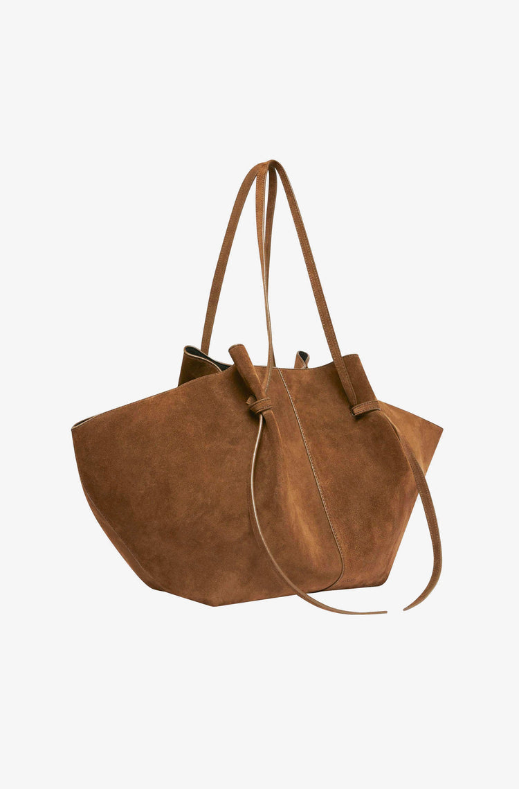 Yuzefi-Large Mochi Cognac Suede Handbag-dgallerystore