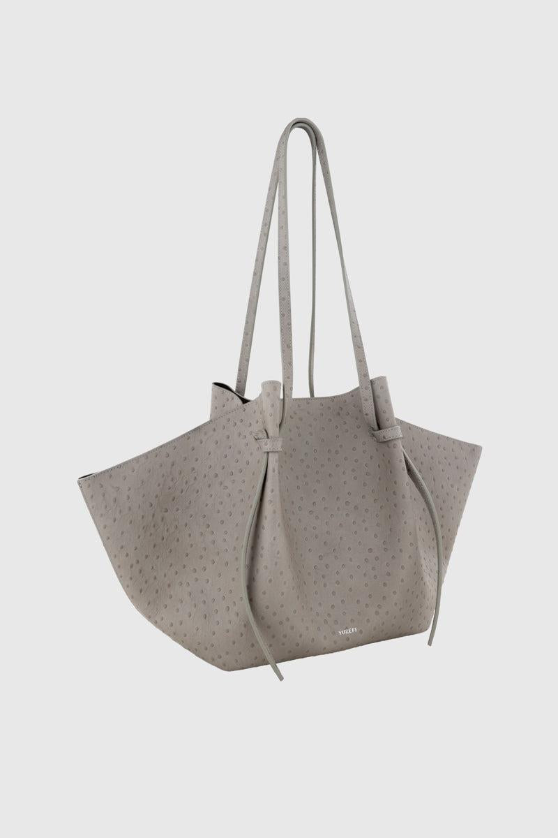 Yuzefi-Large mochi embossed grey ostrich leather-dgallerystore