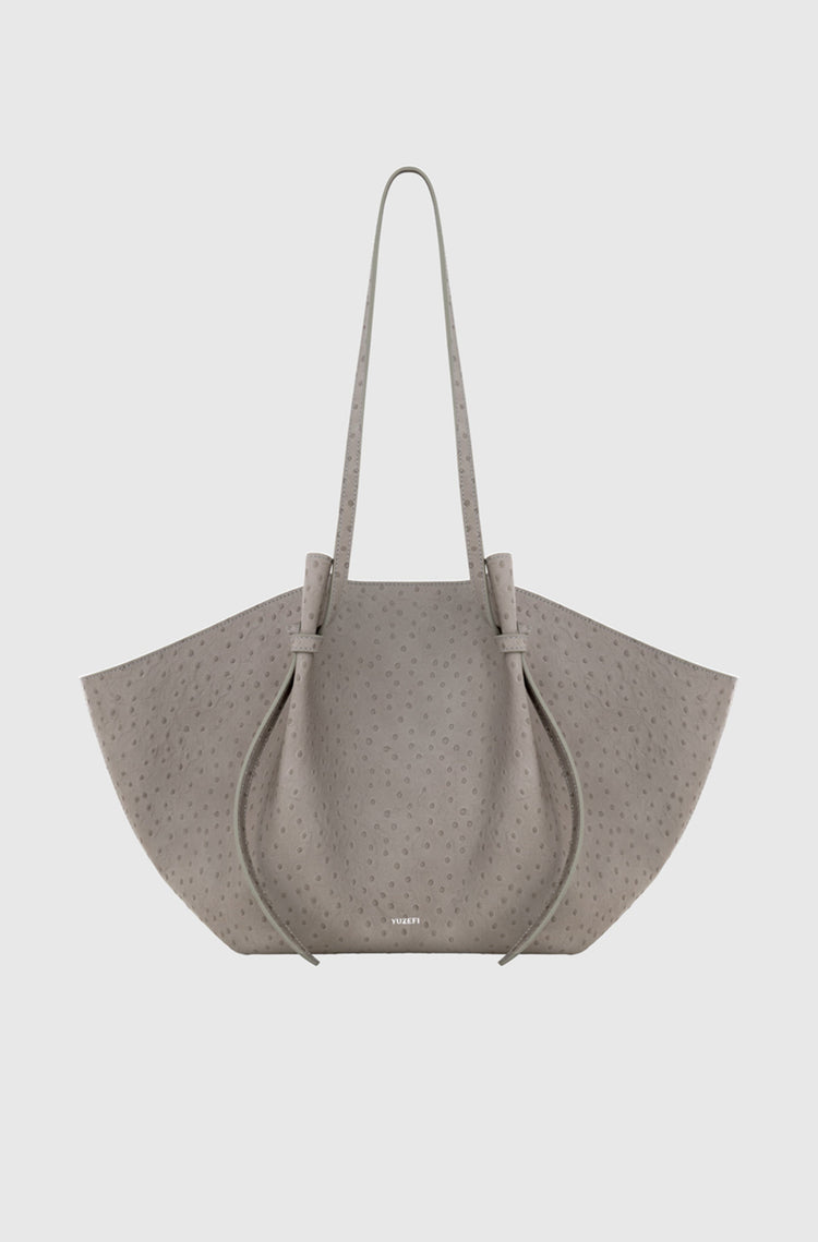 Yuzefi-Large mochi embossed grey ostrich leather-dgallerystore