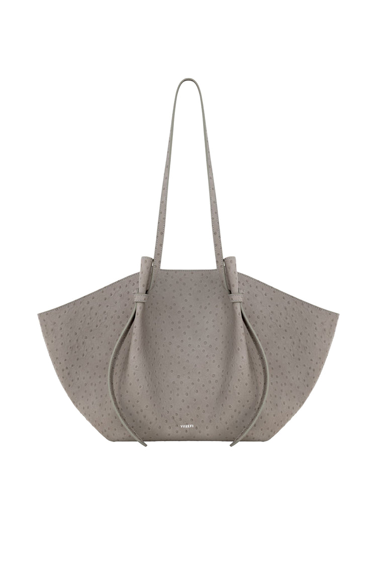 Yuzefi-Large mochi embossed grey ostrich leather-dgallerystore