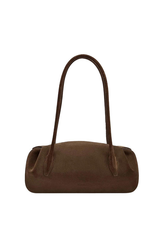 Yuzefi-Oyster Shoulder Bag Chocolate Suede-dgallerystore