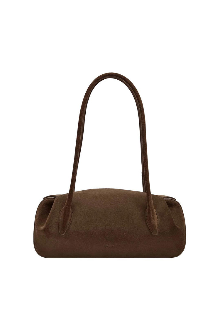 Yuzefi-Oyster Shoulder Bag Chocolate Suede-dgallerystore