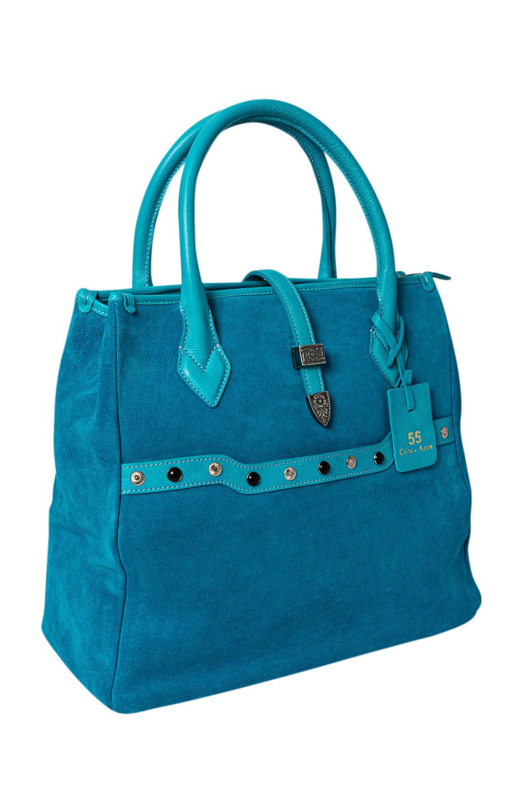 55 Cote D'Azur-Suede leather handbag-SHOPPING TEX - TORQUOISE-dgallerystore