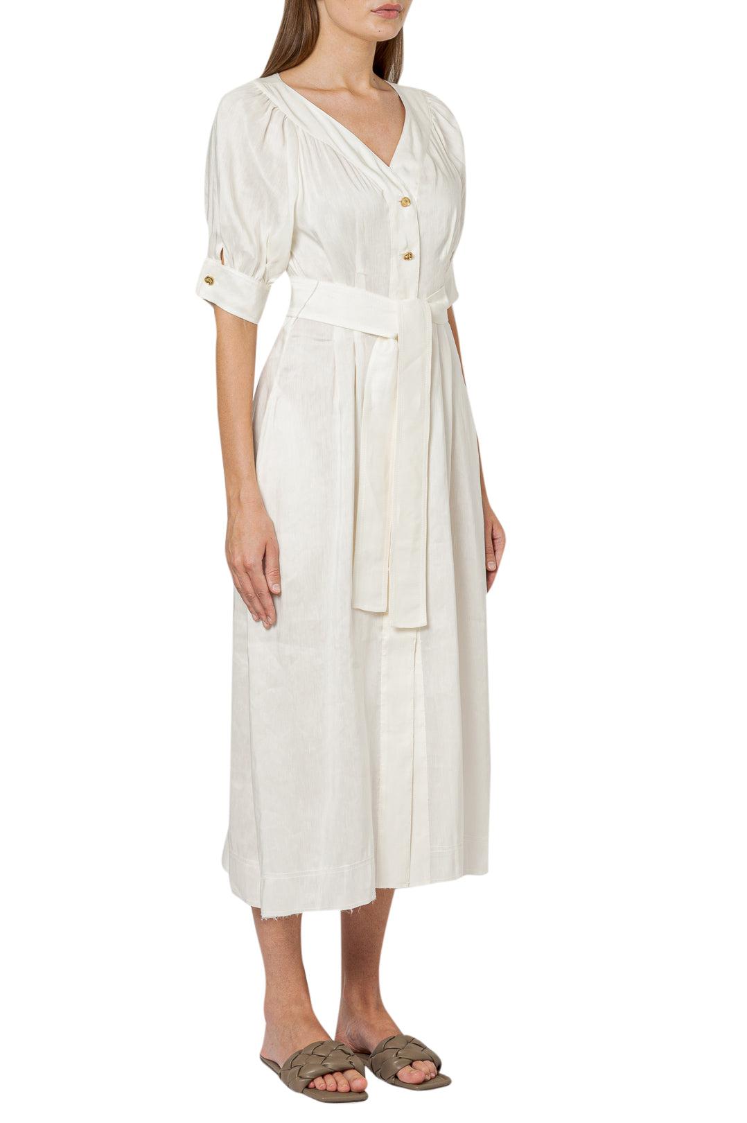 Aje-Flared silk and linen long dress-dgallerystore