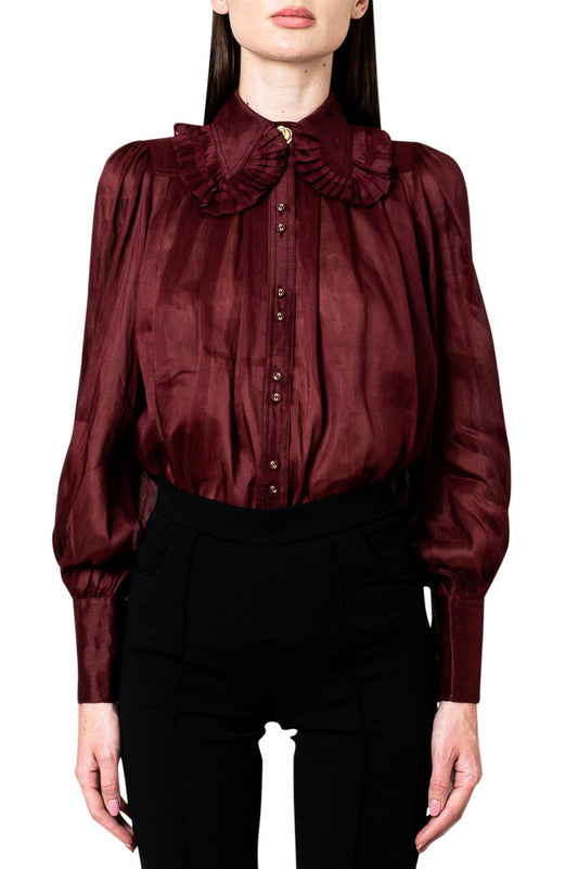 Aje-Ruffled silk and linen blouse-dgallerystore