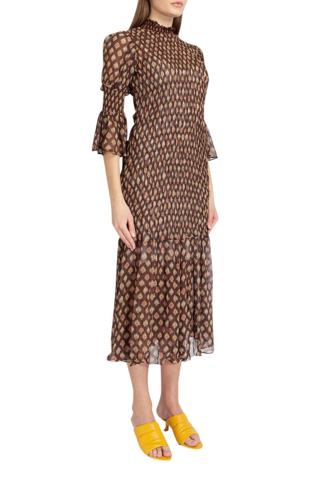 bytimo bohemian maxi dress Jacquard pattern long Color:Beige Stripe 950396-PU050 Ballroom Dance Costumes Black neck Long sleeves Partially