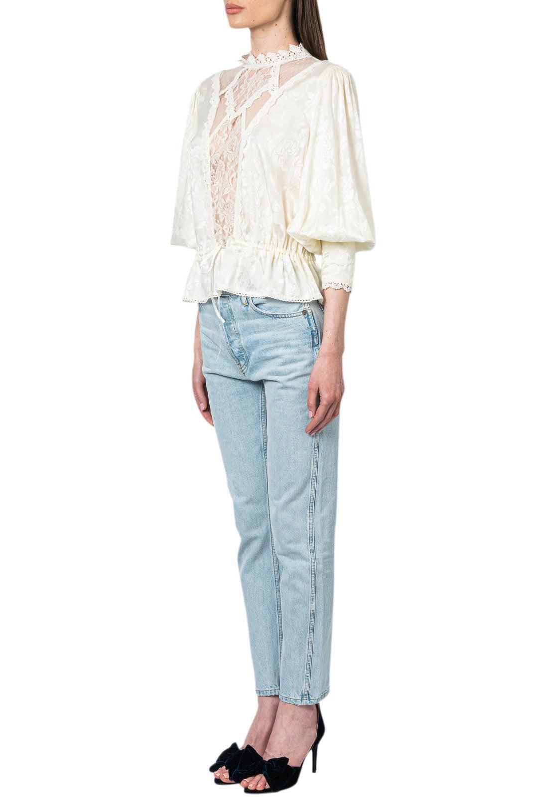By Timo-Ruffled floral tulle blouse-2110702-dgallerystore