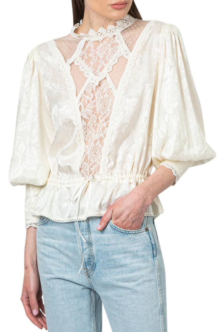 By Timo-Ruffled floral tulle blouse-dgallerystore